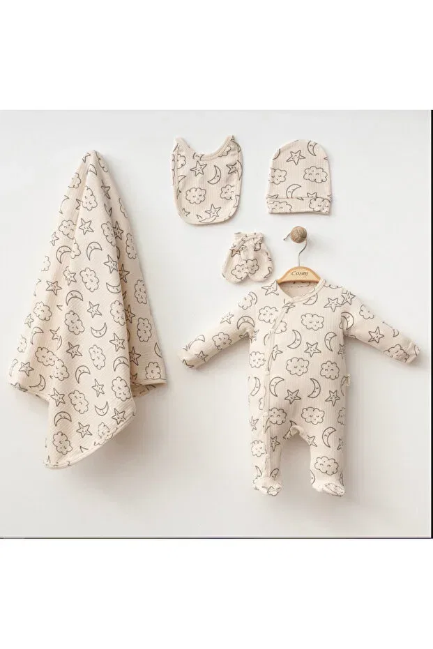 Детский комбинезон-конверт хлопковый комплект 5 предметов Ozz Baby, Cream — фото 2