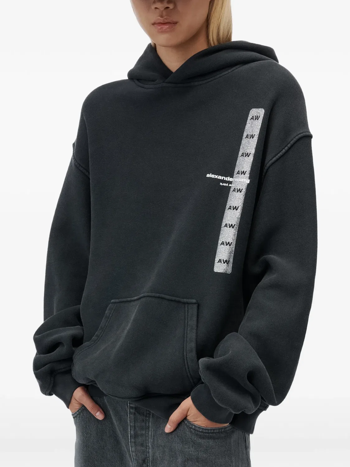 Худи с графическим принтом и карманом-кенгуру Alexander Wang, черный — фото 4