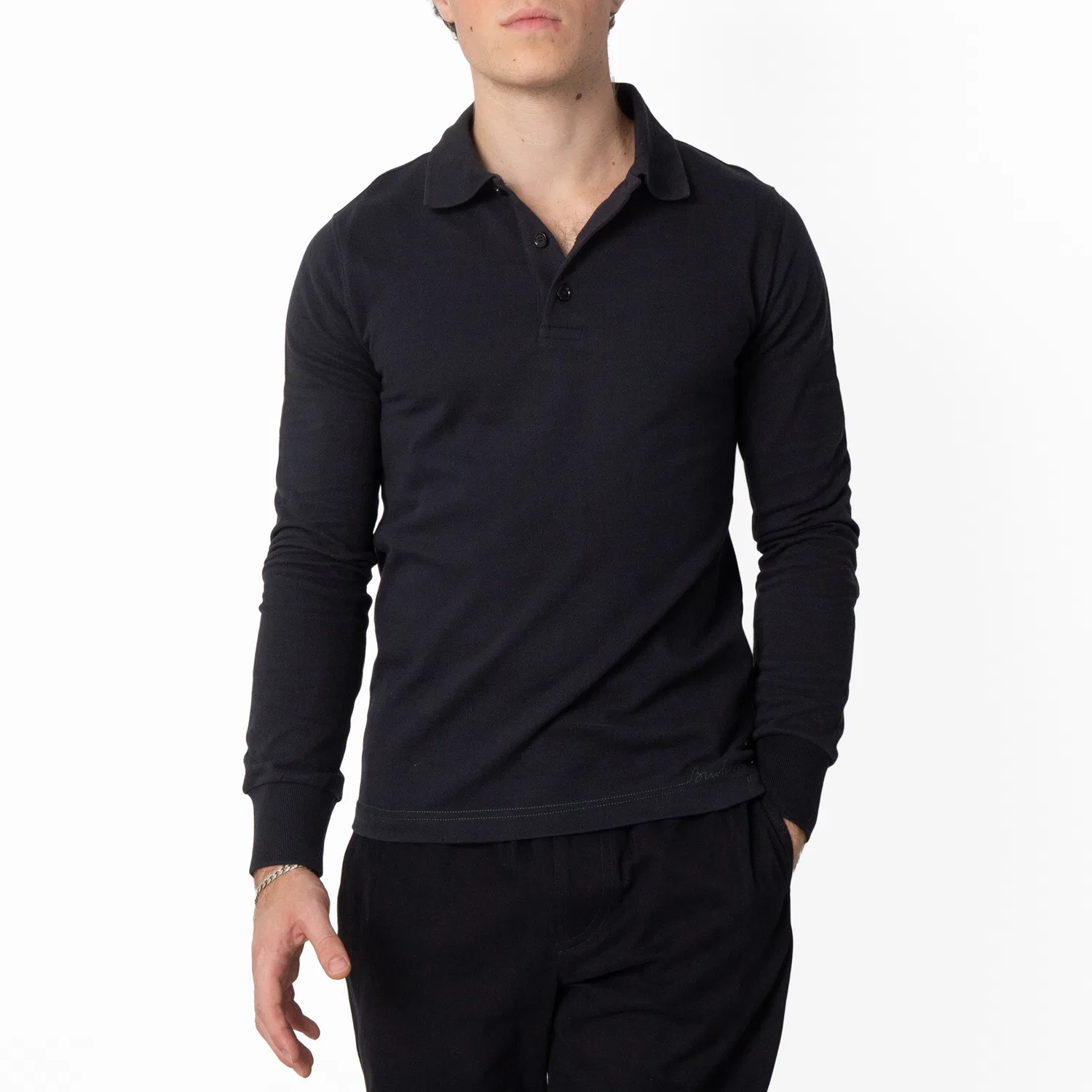 Поло с длинным рукавом Logo-Embroidered Cotton Polo Shirt Burberry, Black
