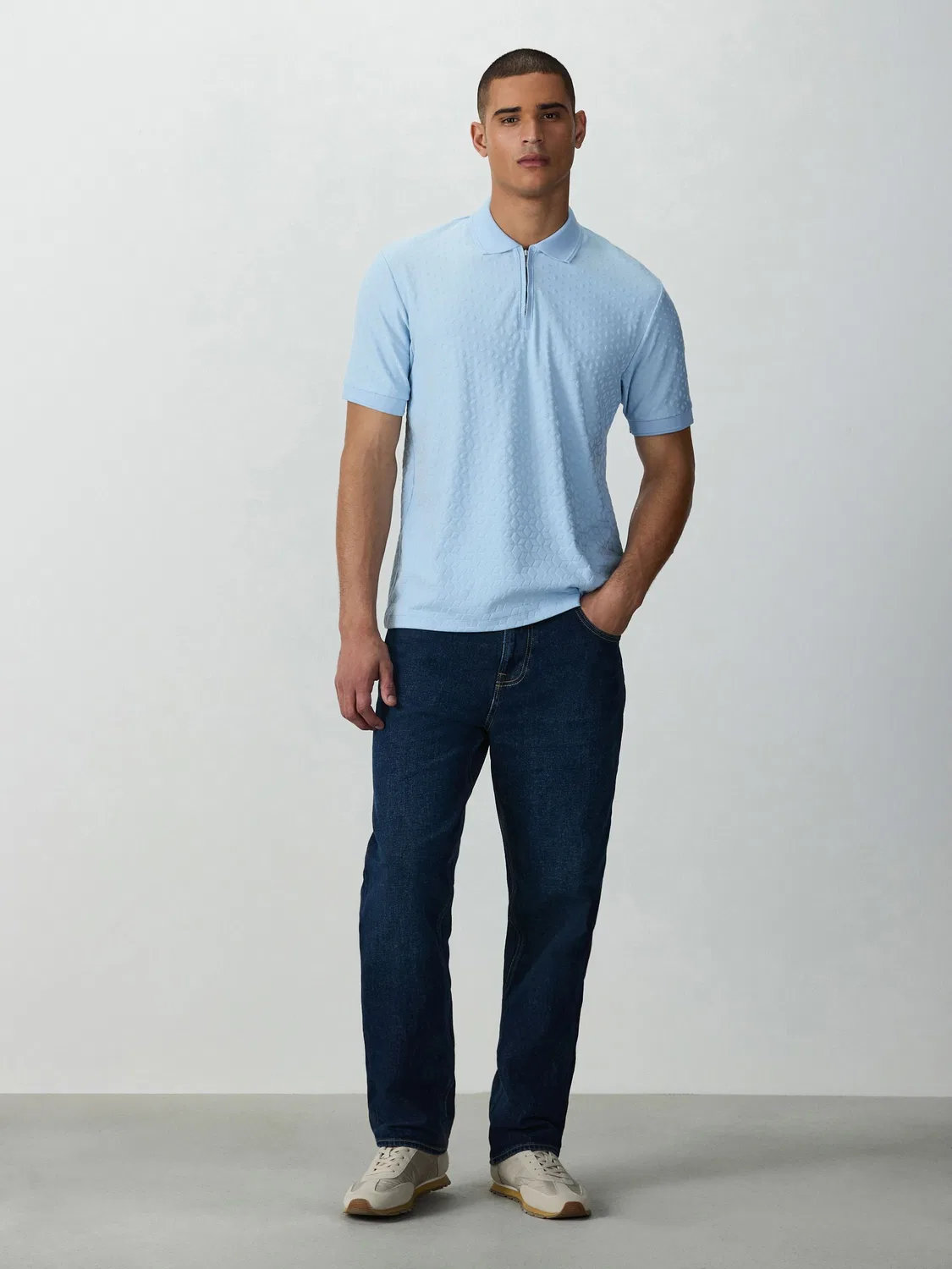 Поло с текстурным жаккардовым узором, Smart Jacquard Polo Shirt Next, светло-голубой — фото 2