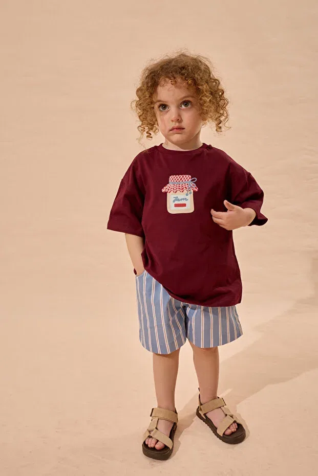 Детская футболка с принтом Jam print oversize cotton t-shirt Fahhar Kids, Plum — фото 4