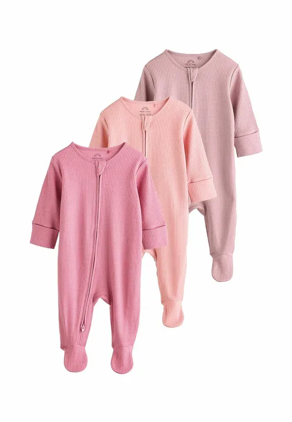 Комплект пижам из 3 штук с длинным рукавом Regular fit Two way zip sleep suit Next, pink, розовый