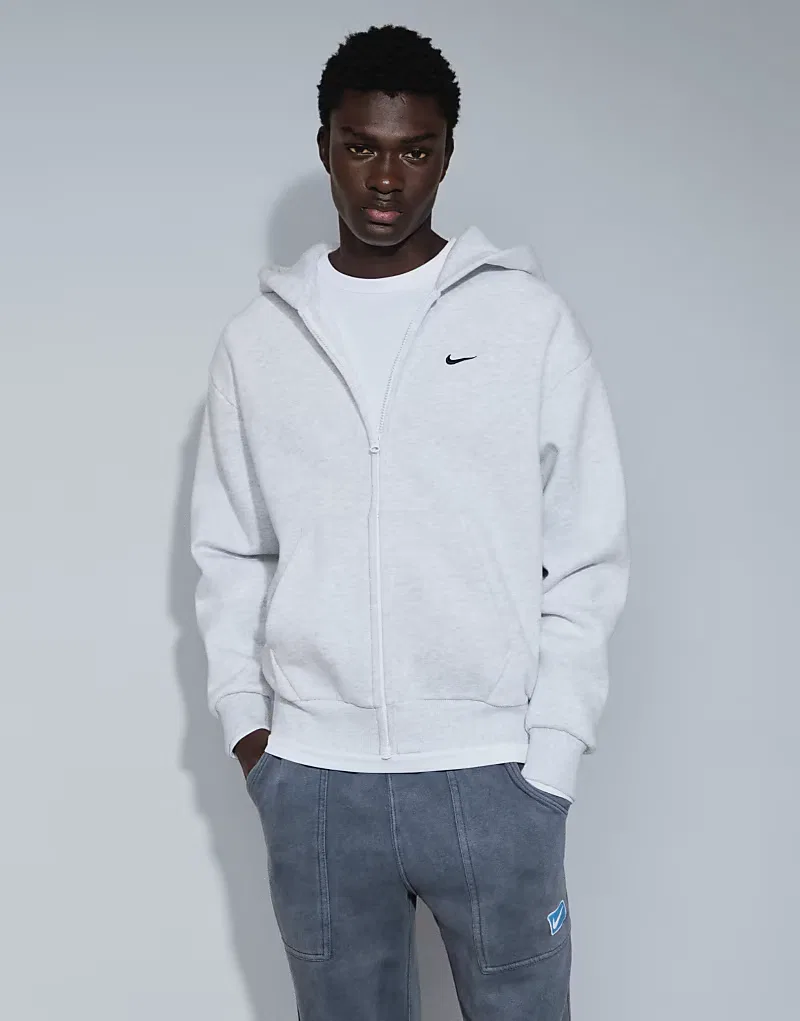 Толстовка Nike Solo Fleece оверсайз с двойной молнией, светло-серый