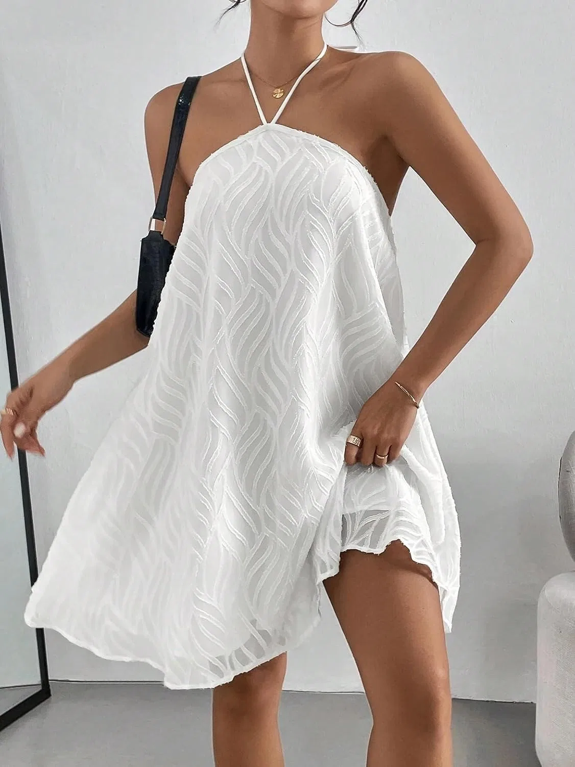 Женское сексуальное платье мини с открытой спиной, White — фото 3