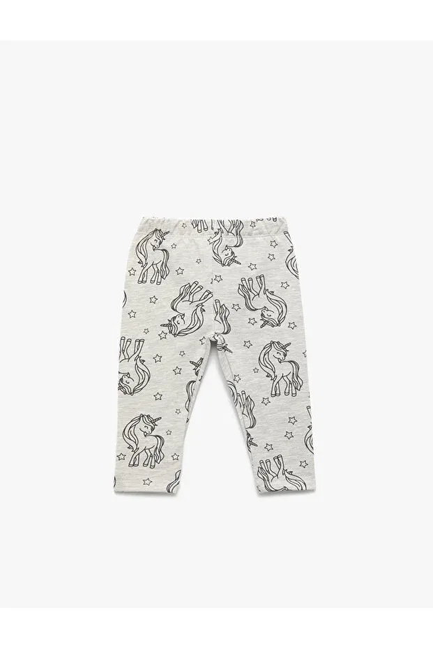 Детские леггинсы для девочек с принтом Unicorn printed Koton, Gray Patterned
