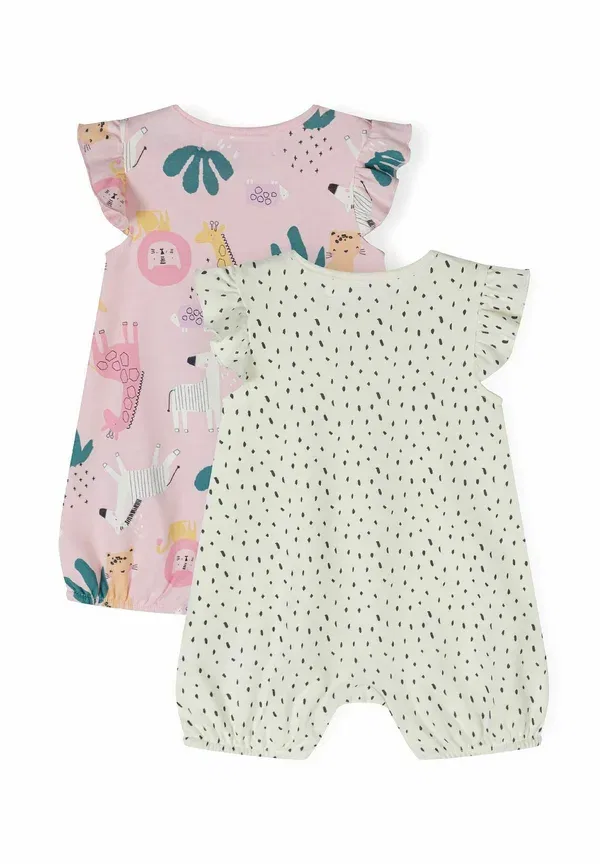 Комплект из двух комбинезонов с коротким рукавом-фонарик, Animal Print, Minoti, White, Light Pink, белый/светло-розовый — фото 3