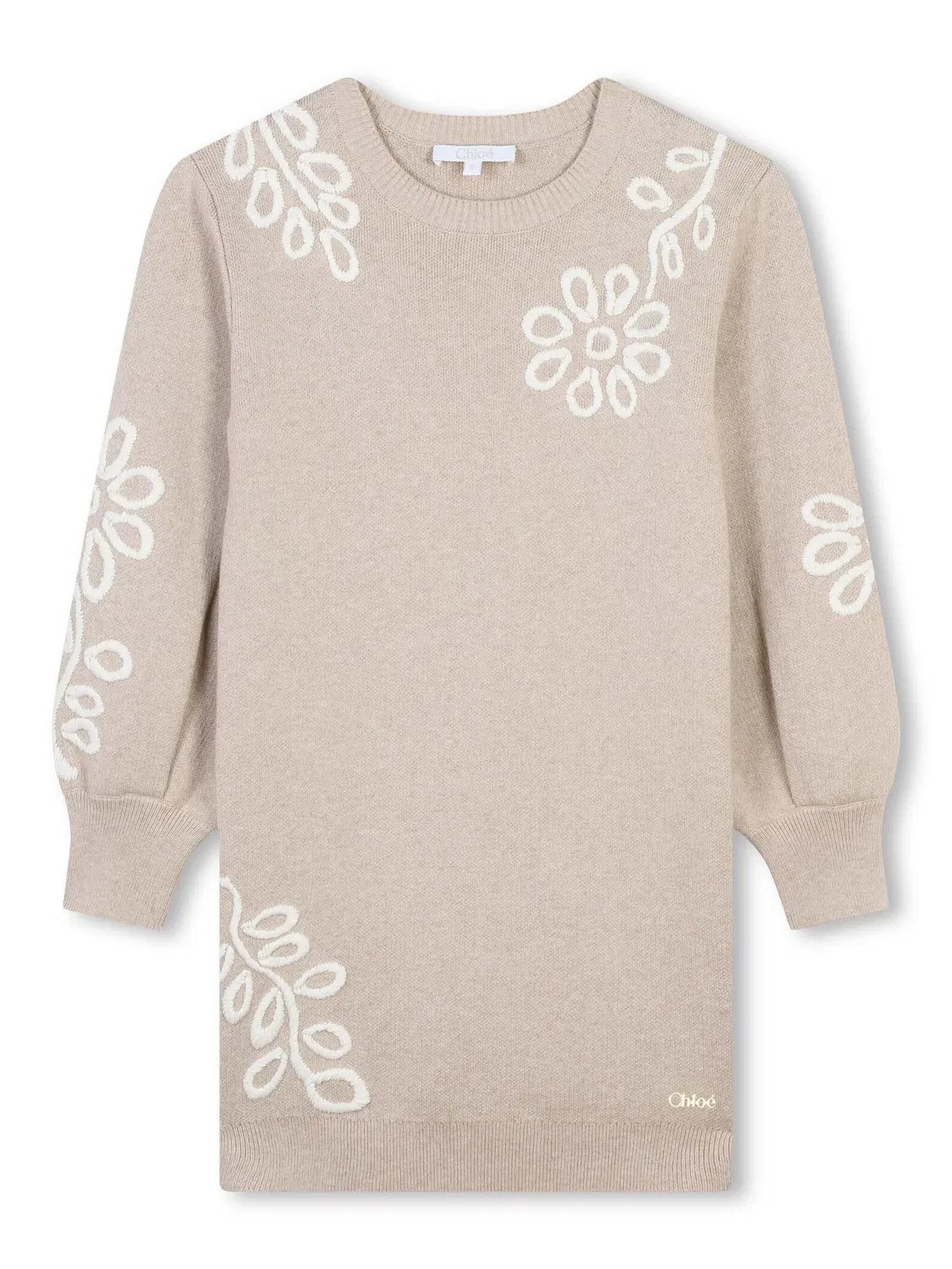 Платье с цветочной вышивкой Chloé, миндалено-бежевый