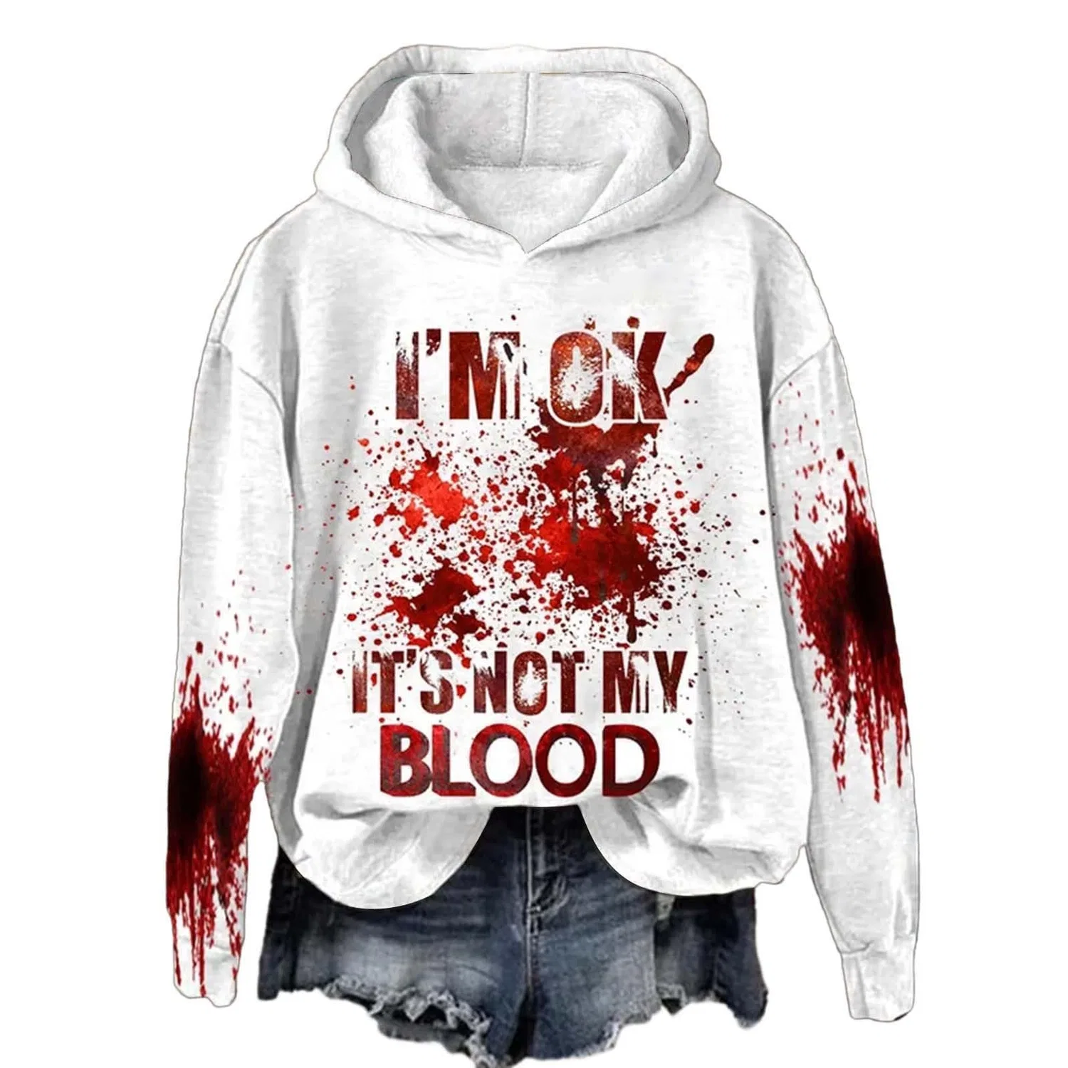 Женский худи с принтом I'M Ok Its Not My Blood, Z012 White — фото 3