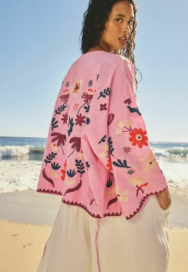 Куртка с цветочным узором Tie Front Jacket Next, pink embroidered floral, розовый — фото 3