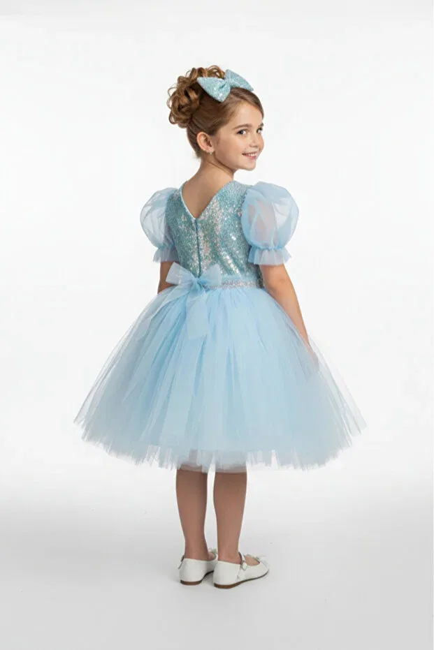 Детское платье для девочек с пайетками Balloon sleeve sequin tutu dress for girls m00751 Mnk Baby&Kids, Blue — фото 2