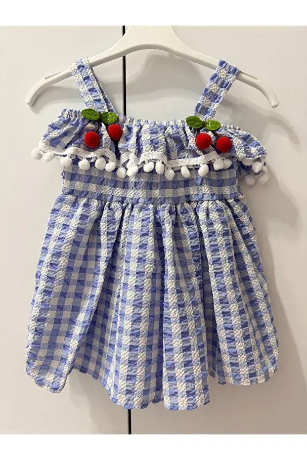 Детское платье для девочек с принтом Cherry detailed gingham Allya Mini Dress, Blue — фото 2