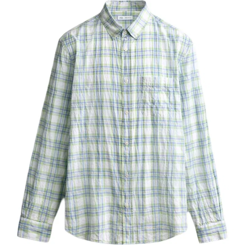 Мужская рубашка с принтом Green/Blue ZARA, Зеленый/Синий