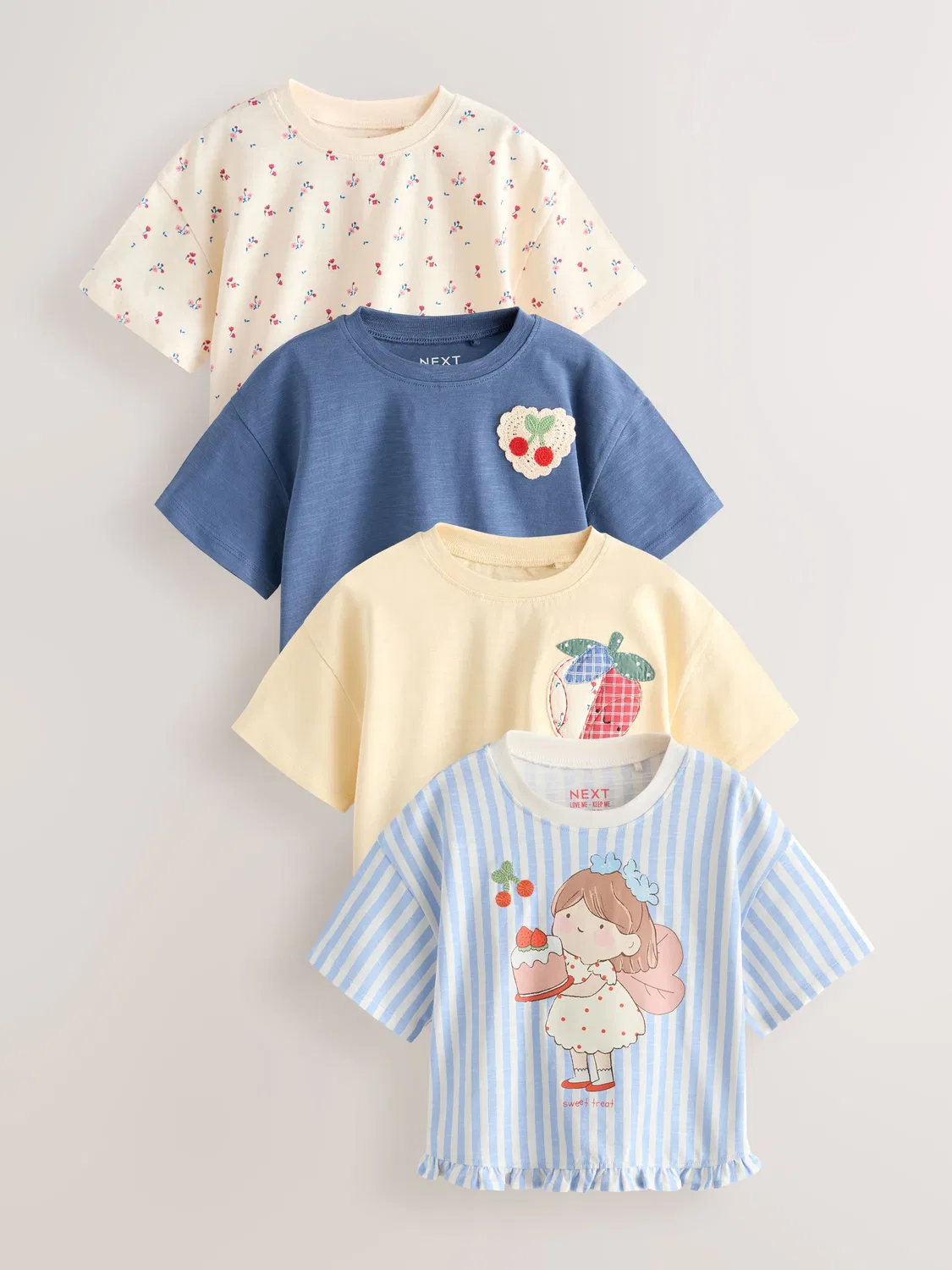 Футболки 4 шт, с принтом, Patchwork Strawberry Next, разноцветный