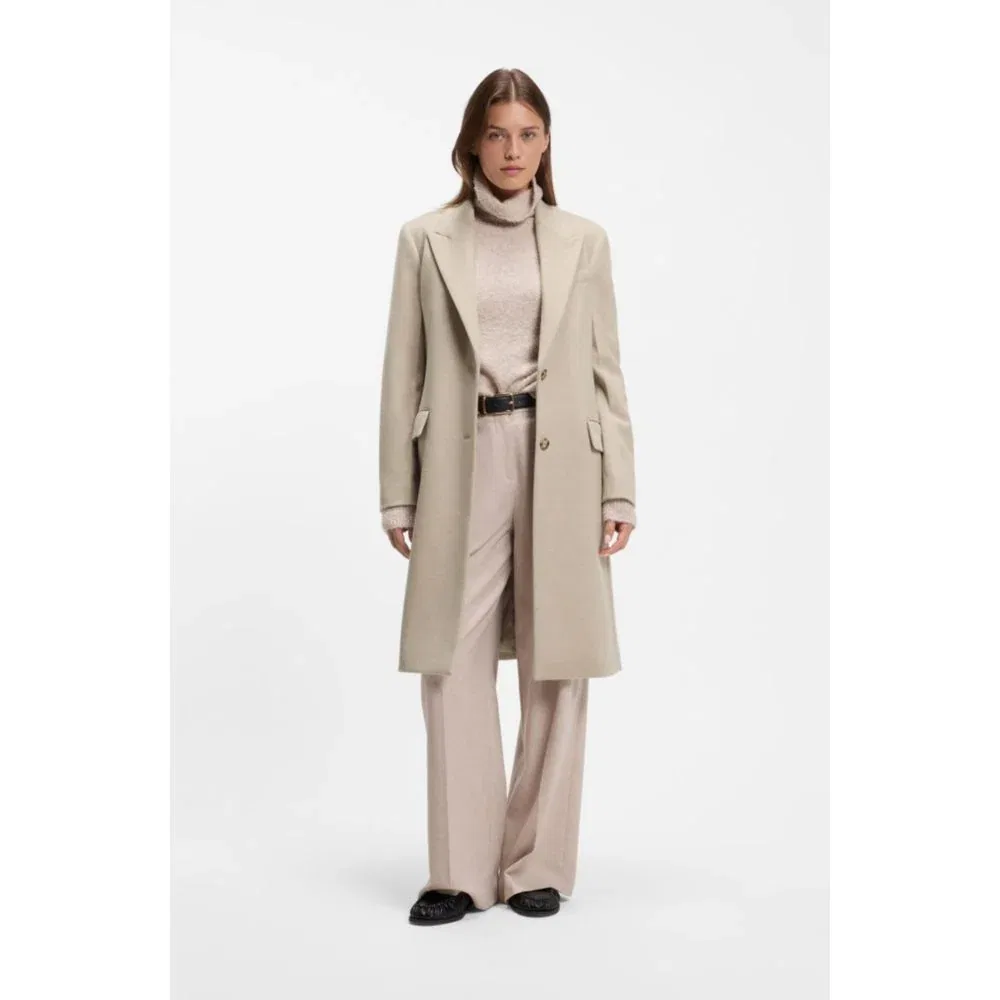 Женское шерстяное пальто однобортное с пиджачными лацканами BOSS, White — фото 2