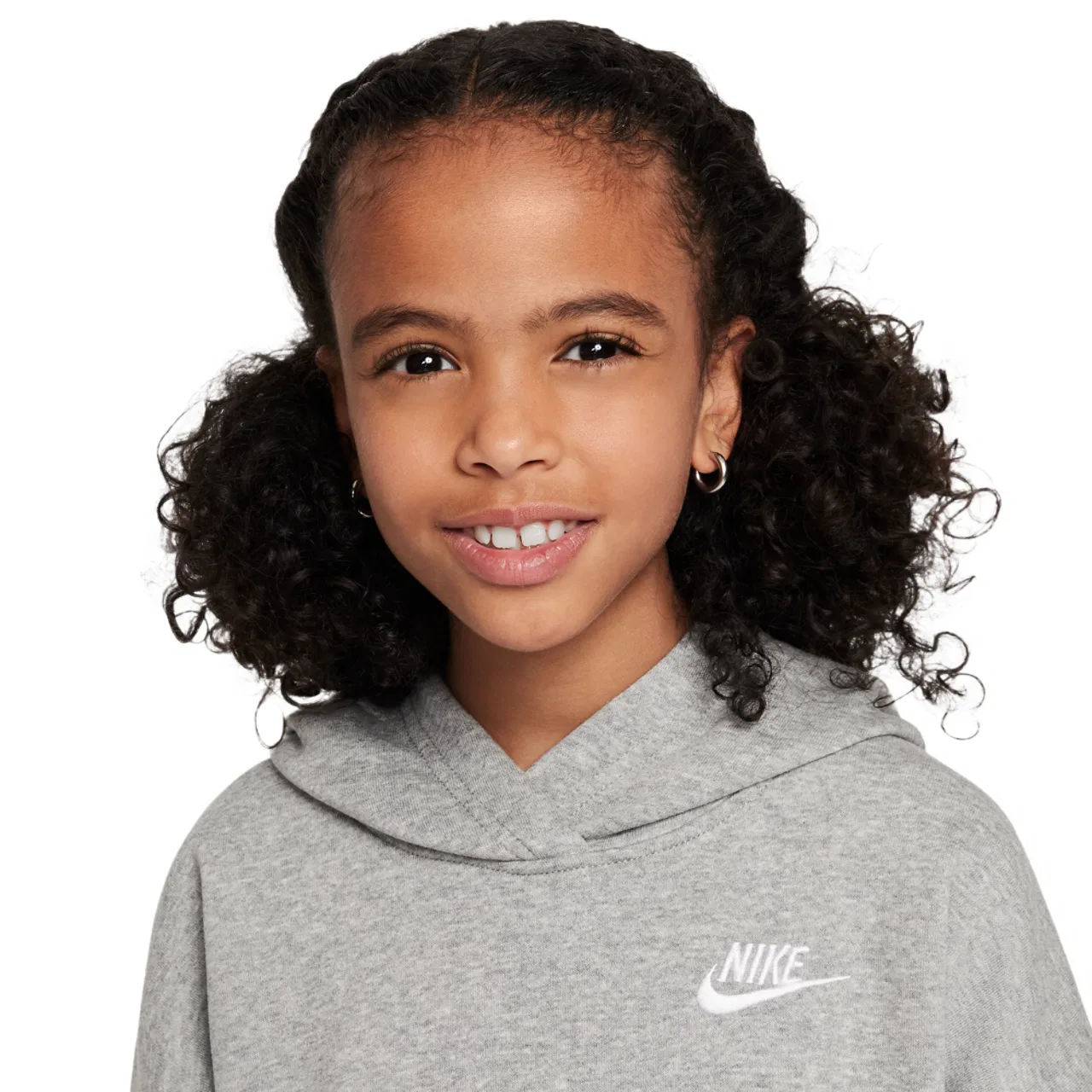 Худи для девочек Club Fleece Oversized Nike, цвет Dk Grey Heather/White — фото 3