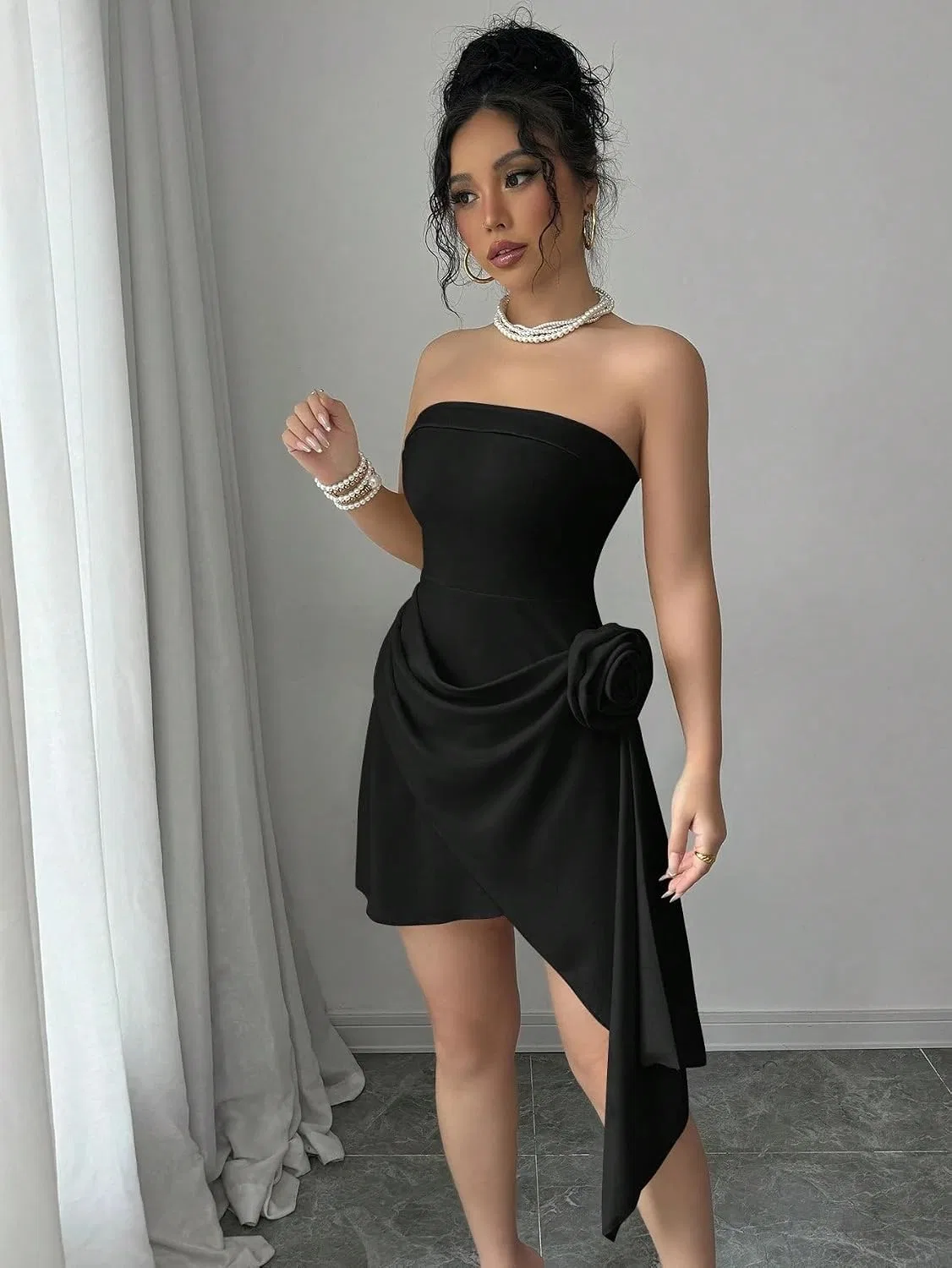 Женское элегантное платье с запахом асимметричного кроя Knitted, Black — фото 4
