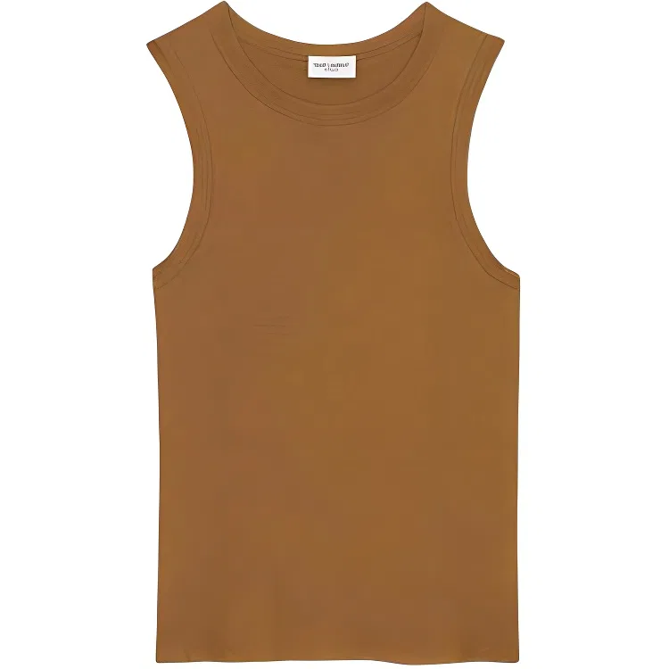 Топ с круглым вырезом, хлопок, SAINT LAURENT, Umber
