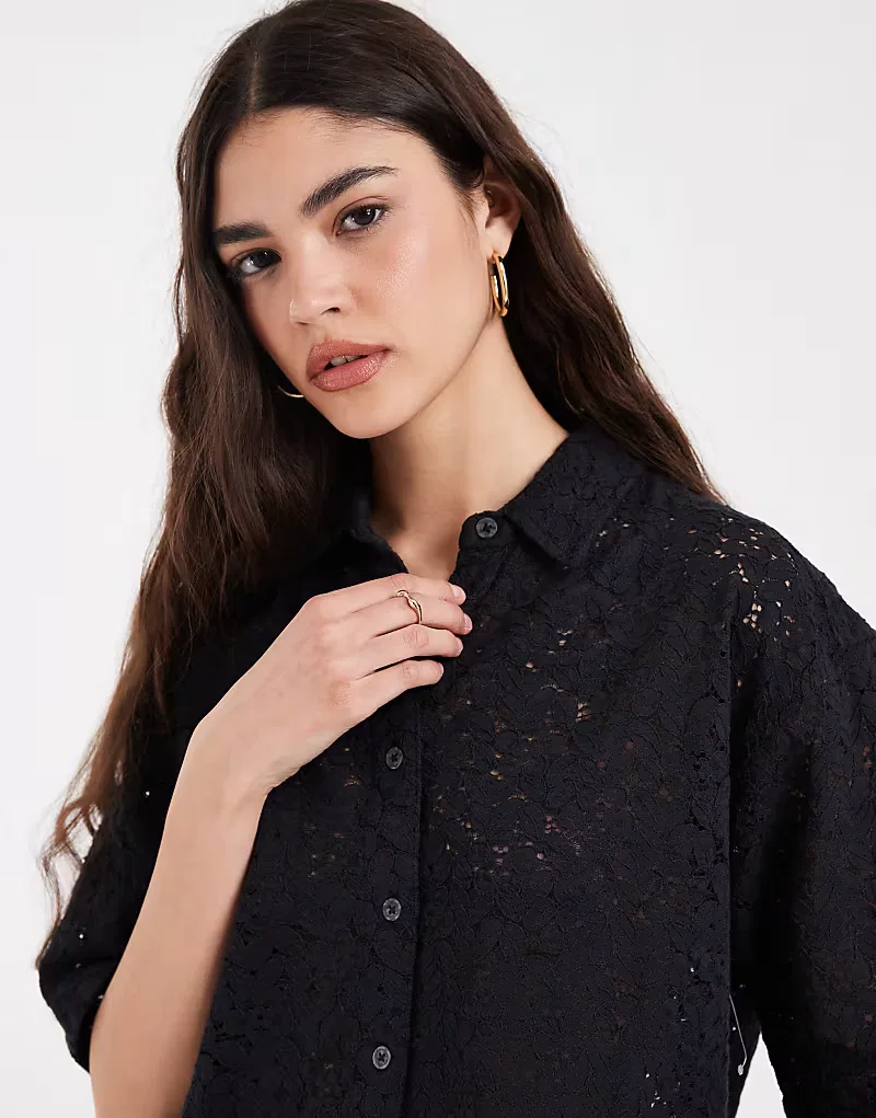 Рубашка Levi's Harlie с коротким рукавом и шнуровкой, черный — фото 3