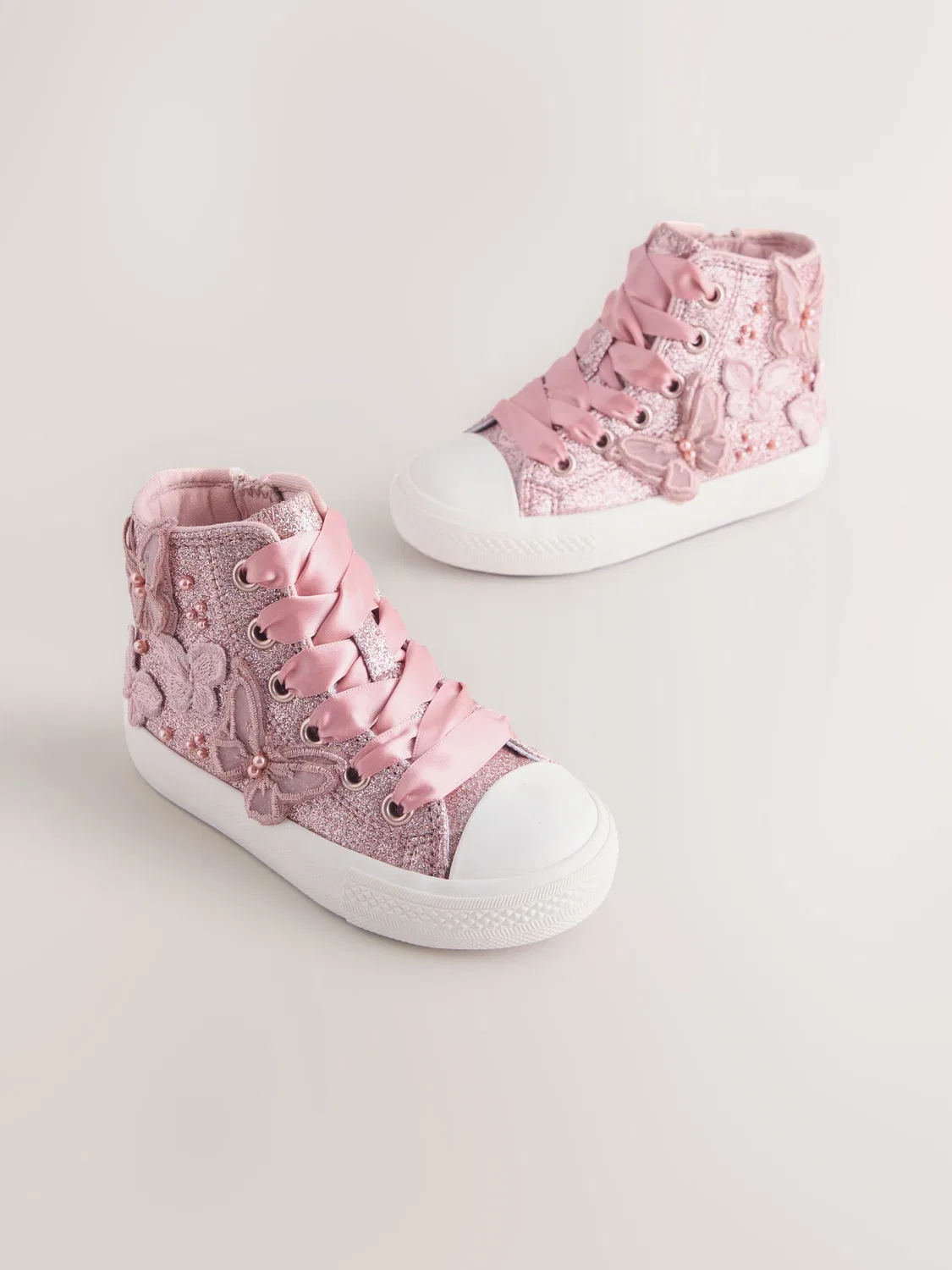Кроссовки высокие с блестками и бабочками, Pink Glitter Butterfly Next, розовый