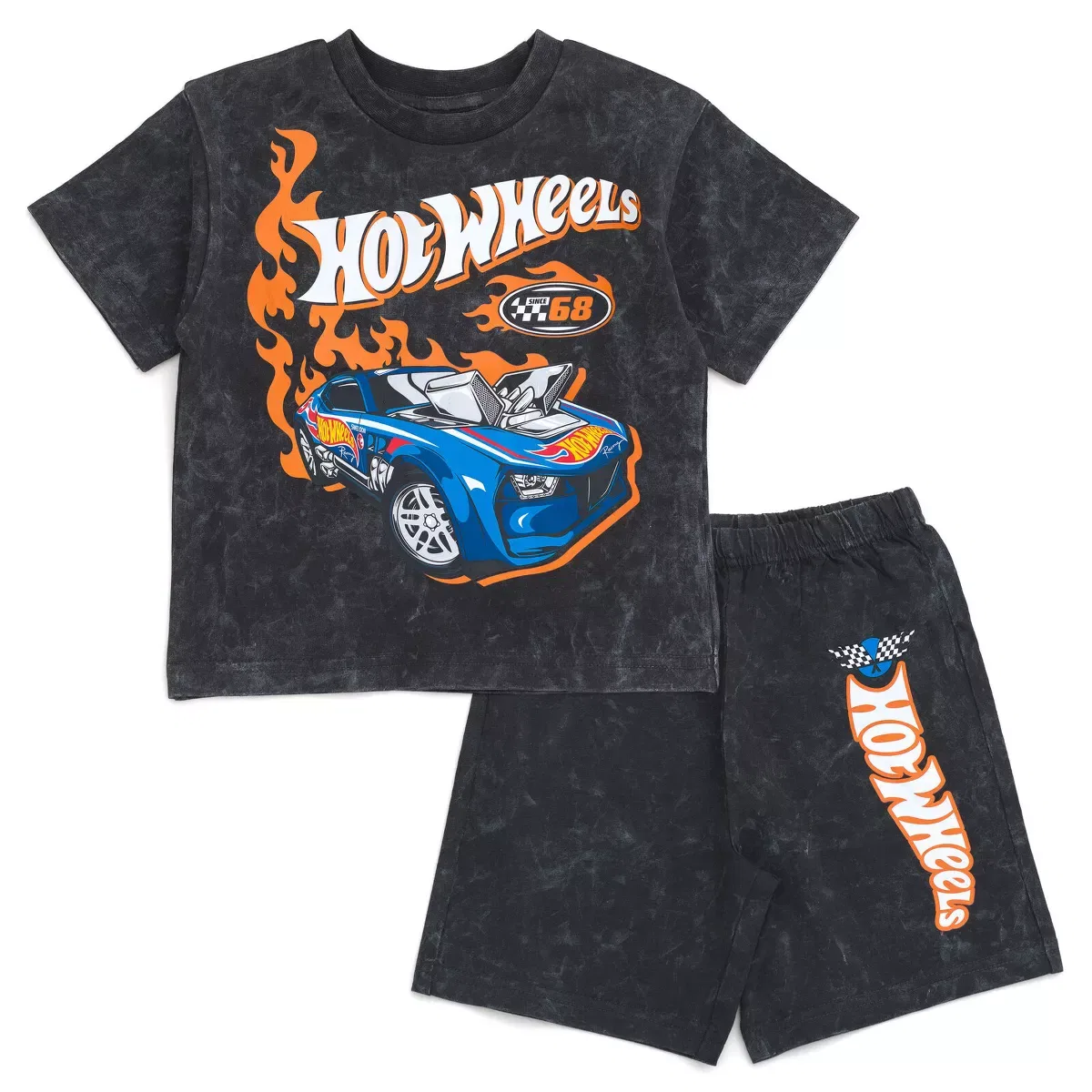 Детский комплект футболки и шорт с принтом Hot Wheels, Charcoal Gray