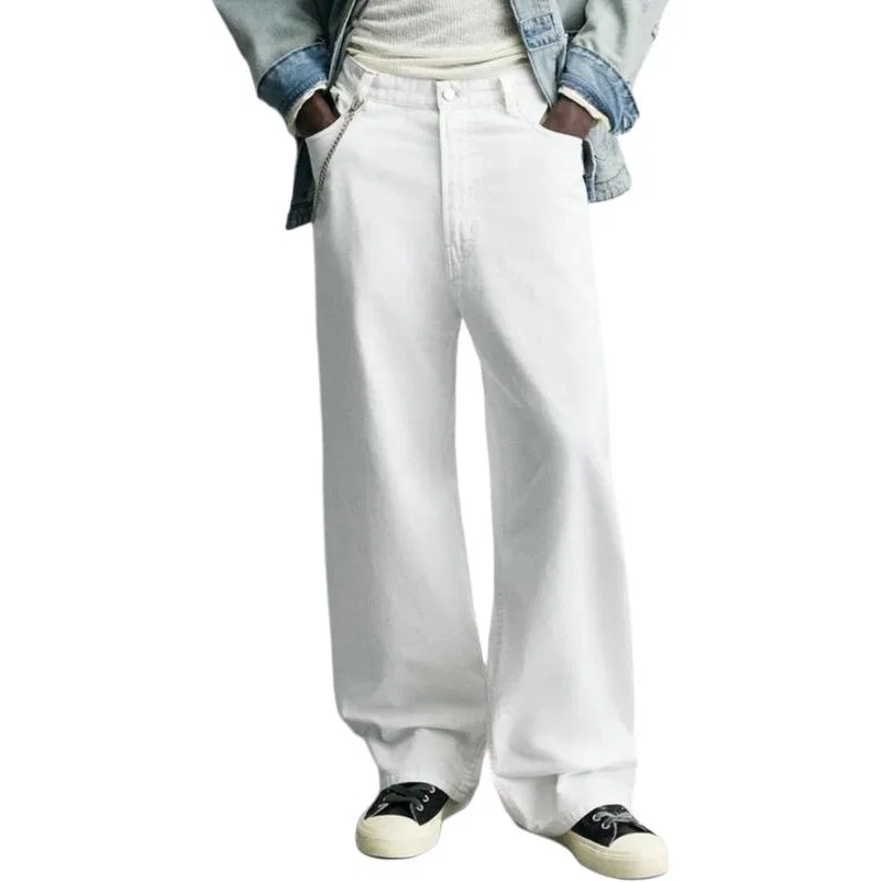 Мужские джинсы свободного кроя с широкими штанинами White ZARA, White — фото 4