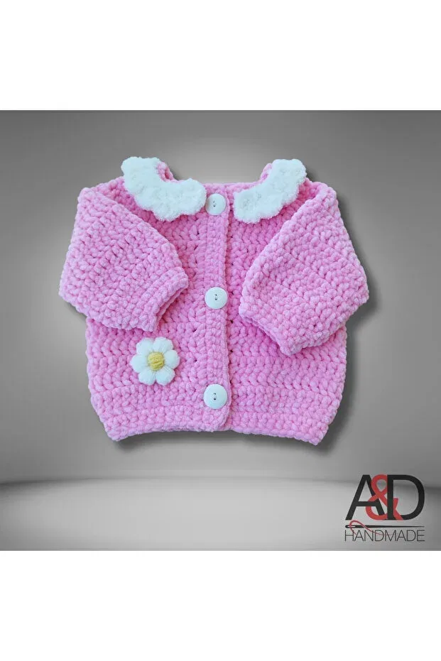 Детский кардиган для девочек бархатный A&D Handmade, Pink — фото 2