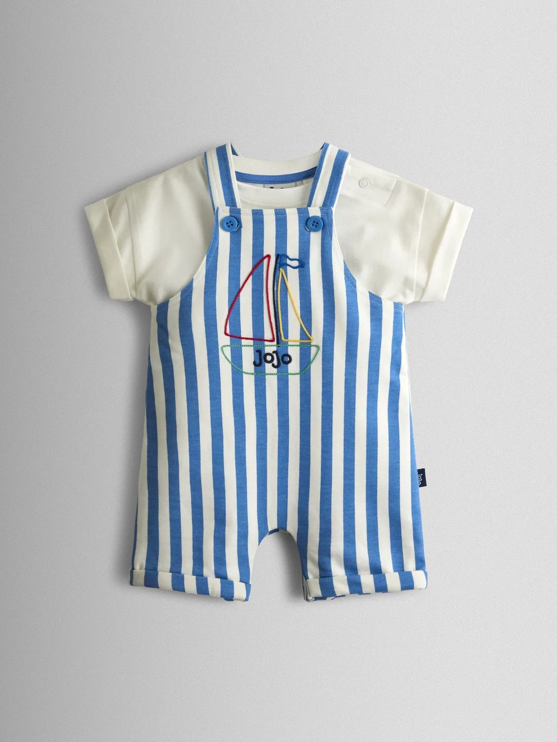 Комбинезон с футболкой, полосатый, с аппликацией JoJo Sailboat Jojo Maman Bébé, Blue Boat