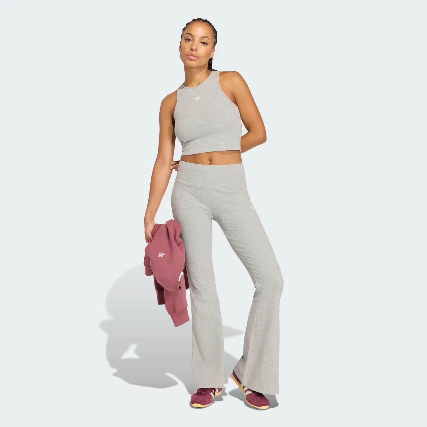 Женская майка в рубчик Essentials Rib Tank Top Adidas Originals, серая меланжевая — фото 3