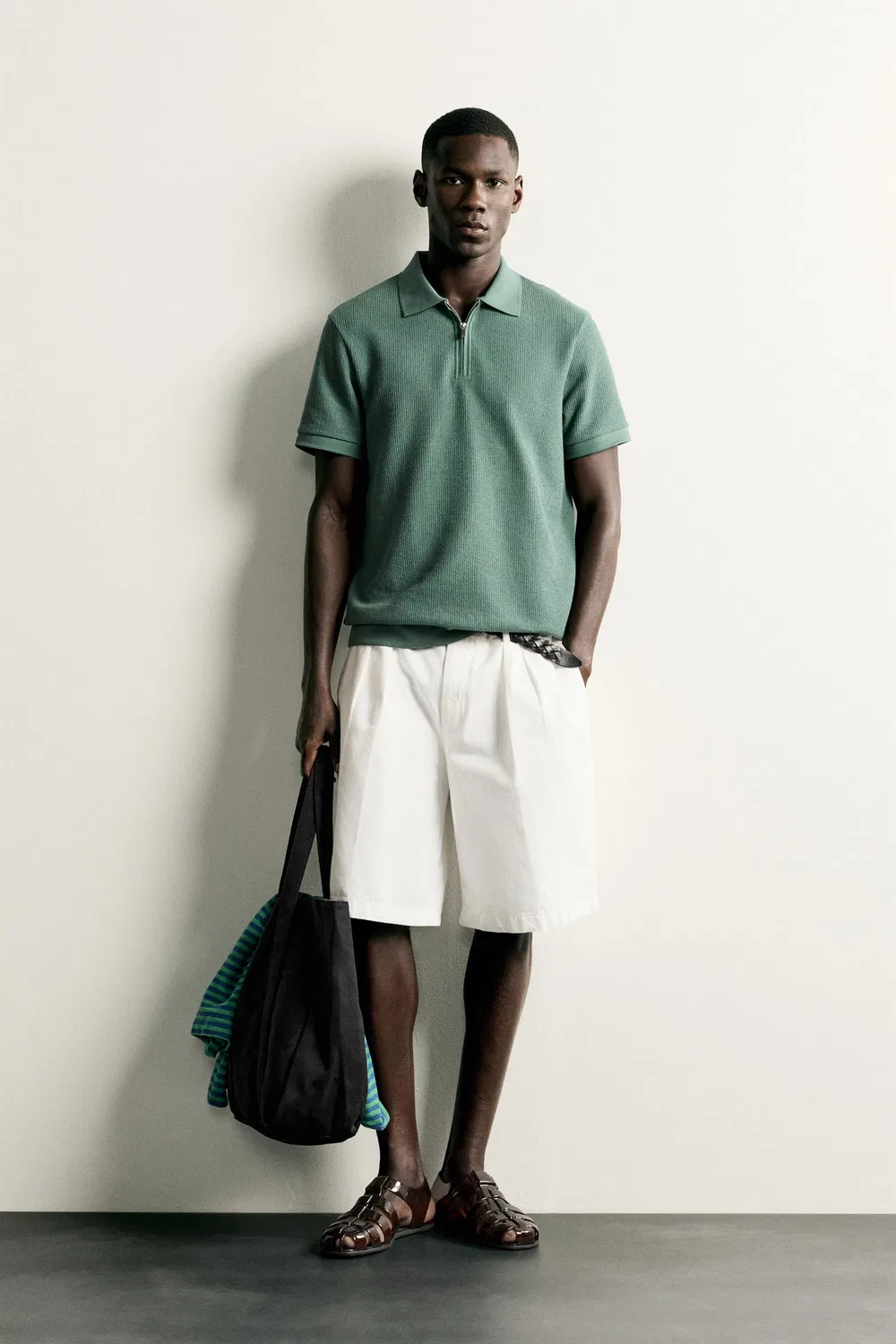 Поло на молнии, стандартного кроя. ZARA, Green