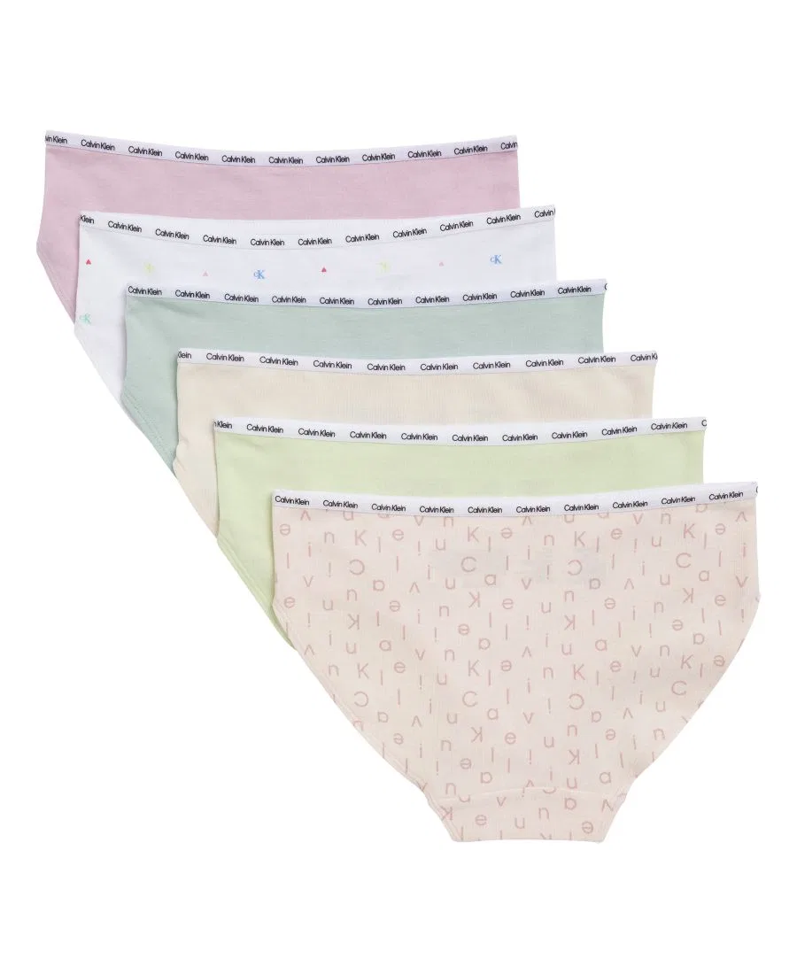 Трусы-бикини для девочек, 6 предметов, с принтом Tiny CK Hearts Calvin Klein, Tiny CK Heart/White/Pink/Yellow/Pastel/Multicolor — фото 2