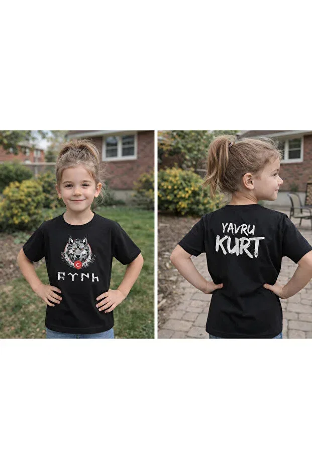 Детская футболка для девочек с принтом Baby Wolf Written Unique Design, Black — фото 3