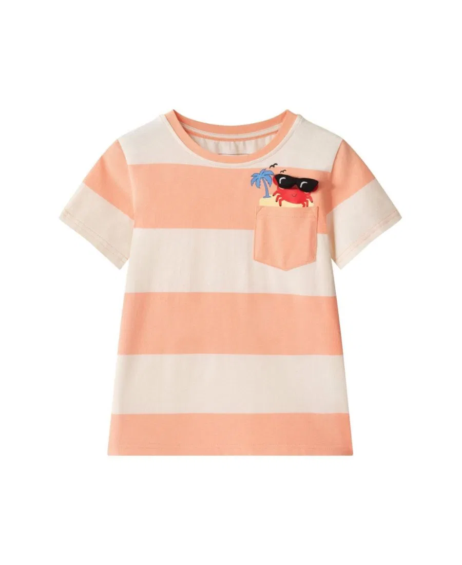 Комплект футболки и шорт с принтом краба, модели Striped Crab Graphic Pocket Tee Set Andy & Evan, Orange — фото 3