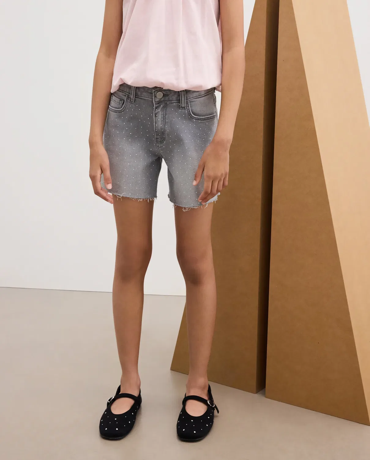 Детские шорты для девочек джинсовые со стразами Kids El Corte Inglés, Gris Claro Denim — фото 2
