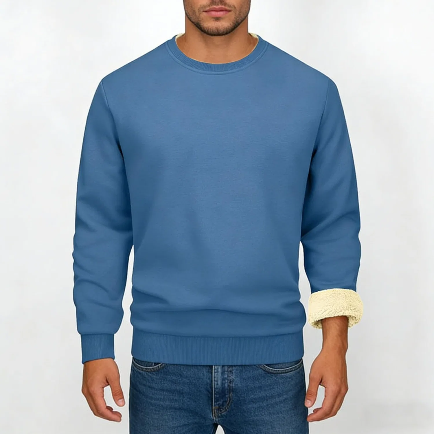 Мужской свитшот с начёсом и флисовой подкладкой Mens Winter Sherpa Fleece Lined Long Sleeve Thermal Thick Warm Crew Neck Sweatshirt, Baby Blue Light — фото 3