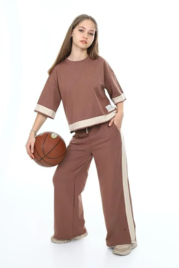 Детский комплект из футера для девочек оверсайз Asortik Kids, Brown — фото 2