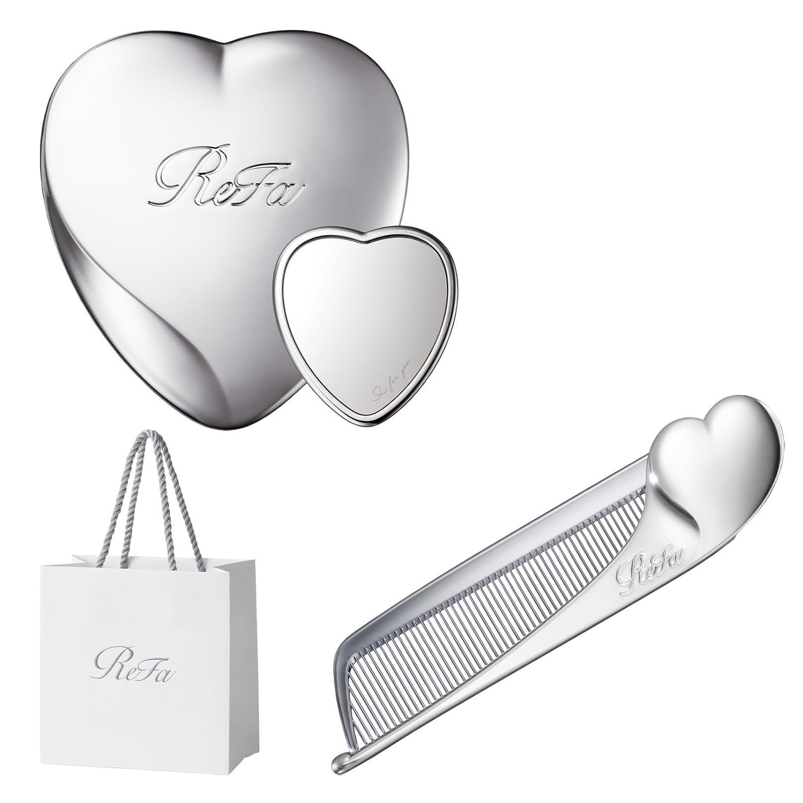 Набор расческа и зеркало ReFa Heart, silver