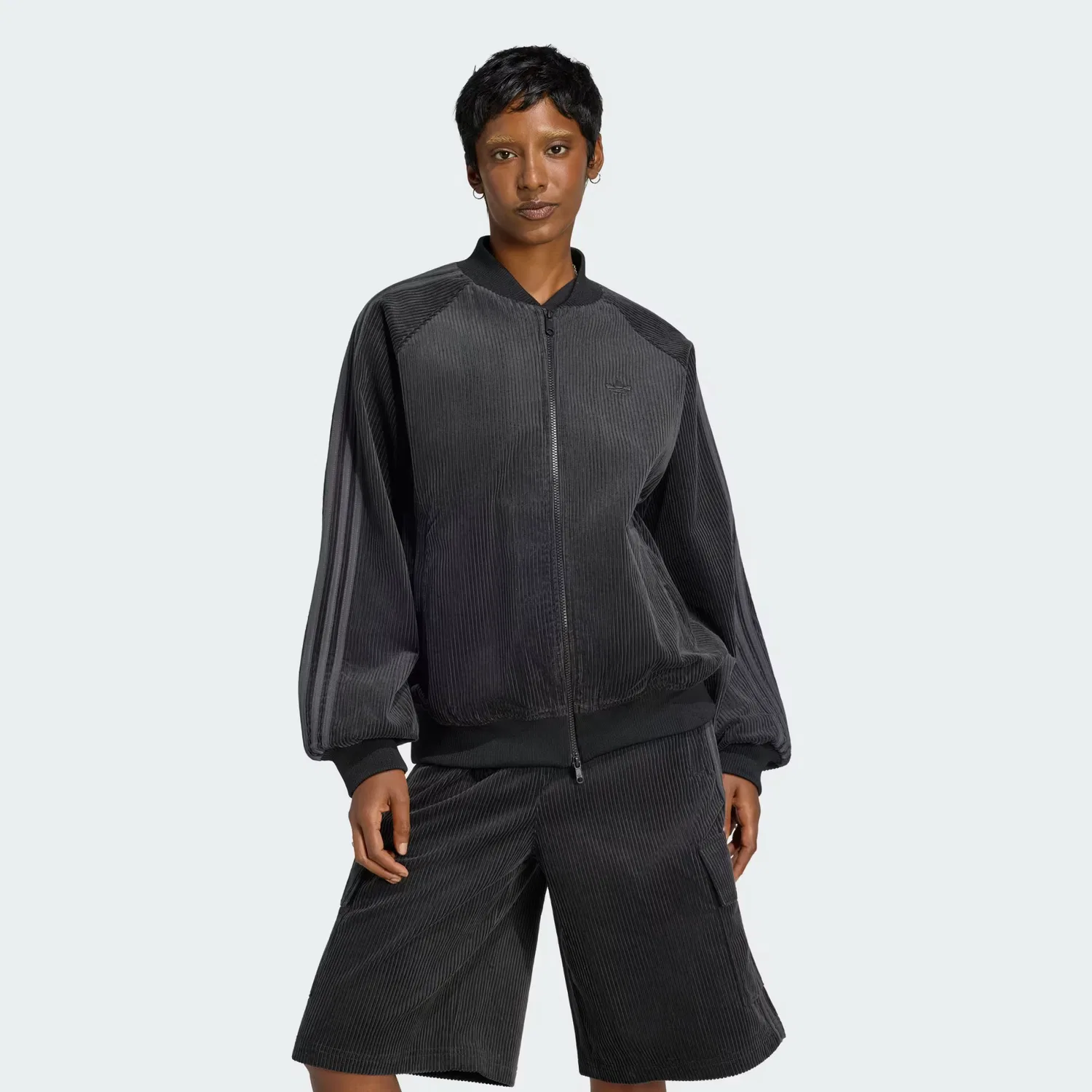 Женская куртка-олимпийка оверсайз из вельвета SST Adidas Originals, черный