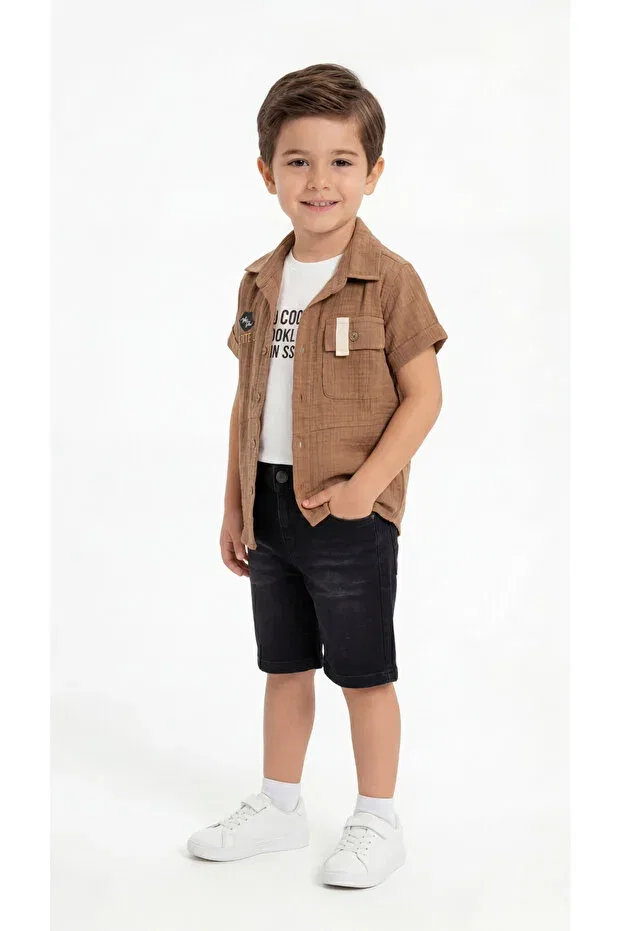 Детский комплект для мальчиков с вышивкой Mışıl Kids, Brown — фото 2