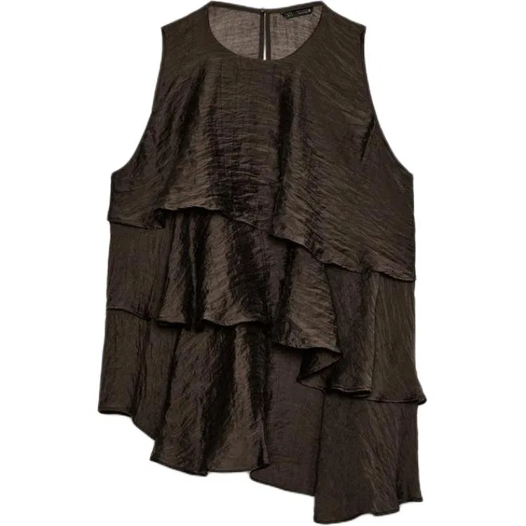 Женский топ без рукавов с круглым вырезом Brown ZARA, Brown