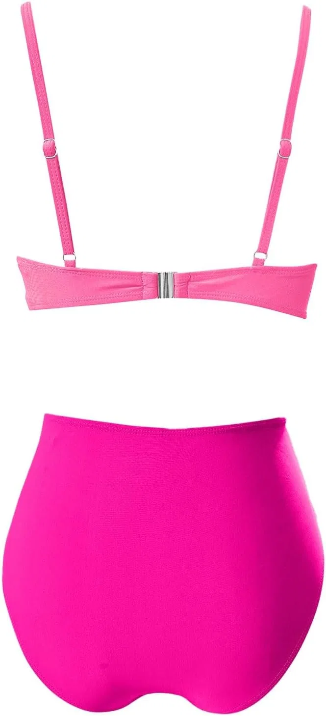 Женский танкини с V-образным вырезом, Solid, Pink — фото 4