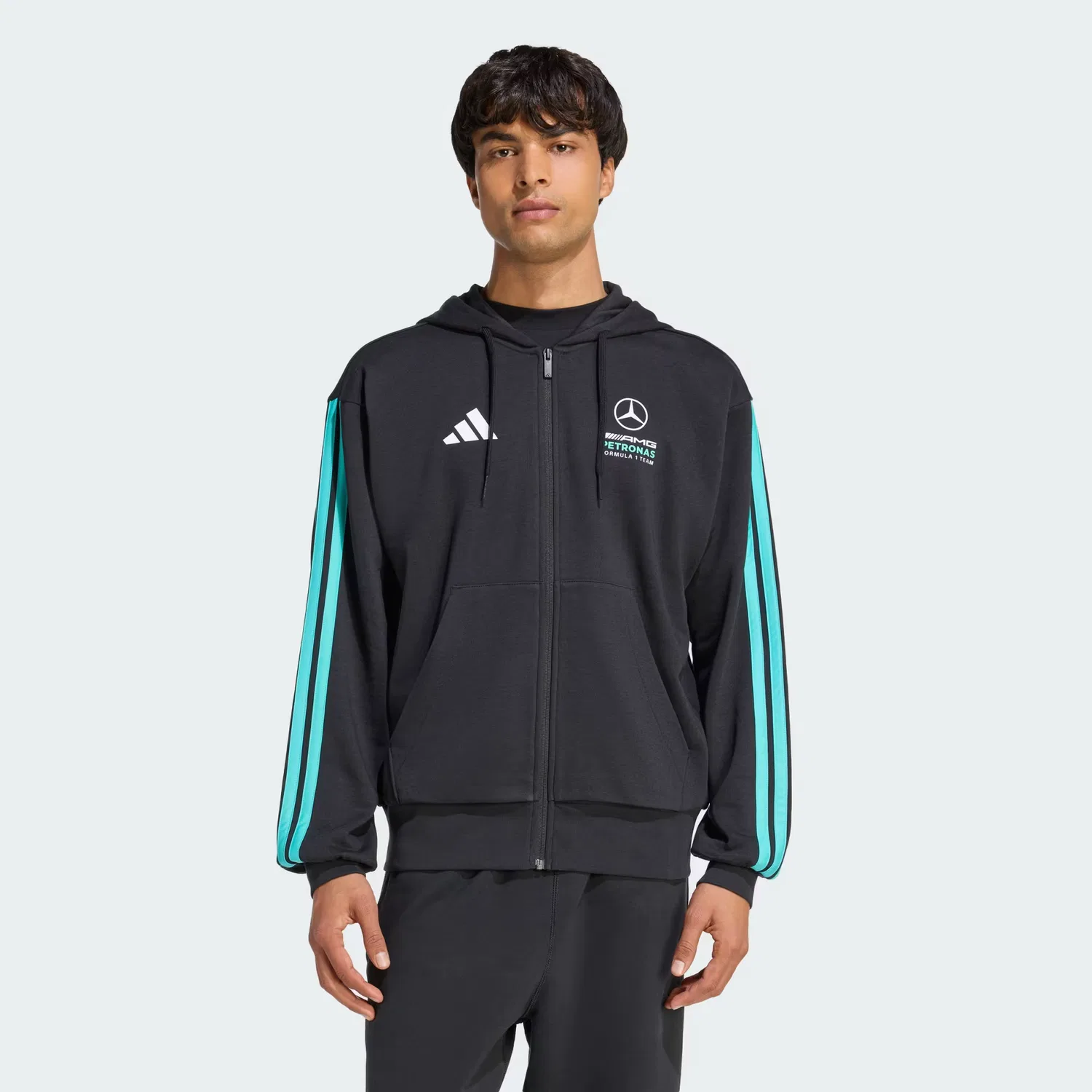 Мужская толстовка на молнии с приспущенным плечом Mercedes-AMG Petronas Formula 1 Team DNA Adidas Performance, черный/semi mint rush