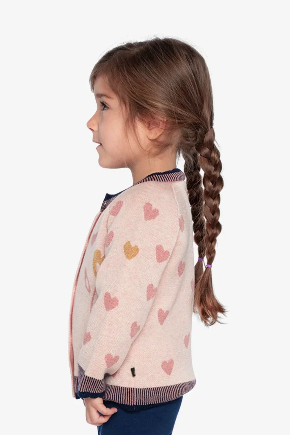 Детский кардиган вязаный жаккардовый с длинным рукавом Deux par Deux, Pale Dusty Pink And Navy — фото 3