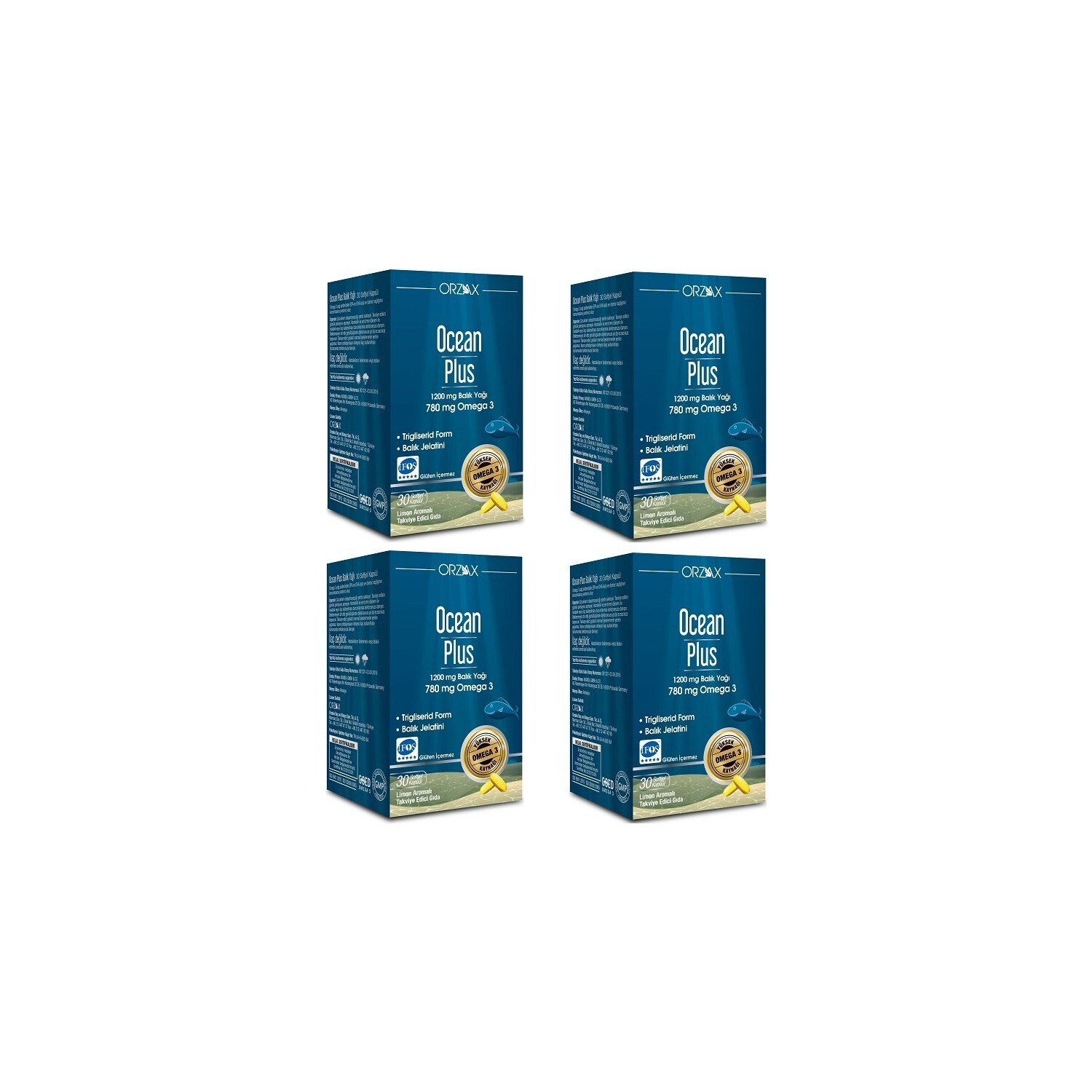 

Омега-3 Ocean Plus 1200 мг со вкусом лимона, 4 упаковки по 30 мягких капсул