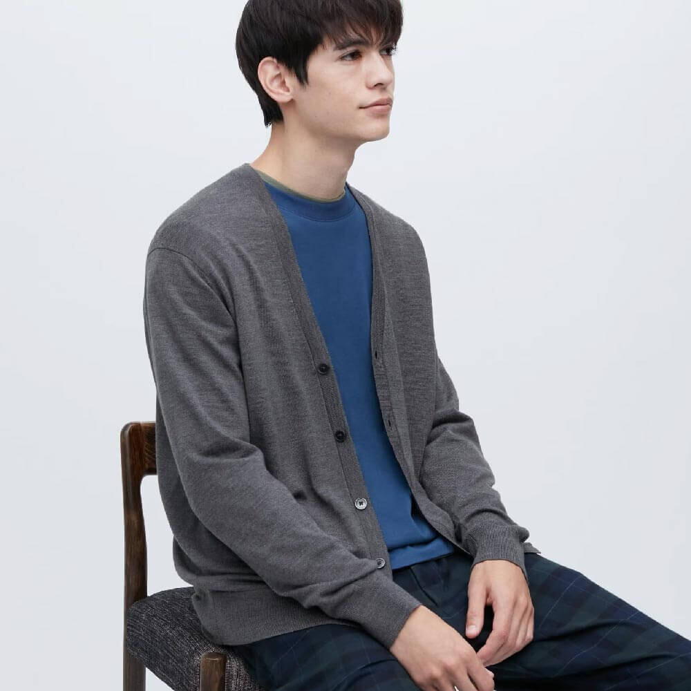 Кардиган Uniqlo Extra Fine Merino, серый — фото 4