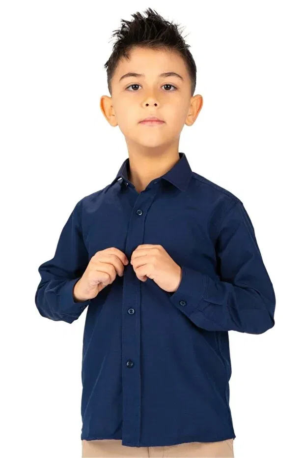 Детская рубашка для мальчиков с длинным рукавом Mnk Baby&Kids, Navy Blue — фото 4