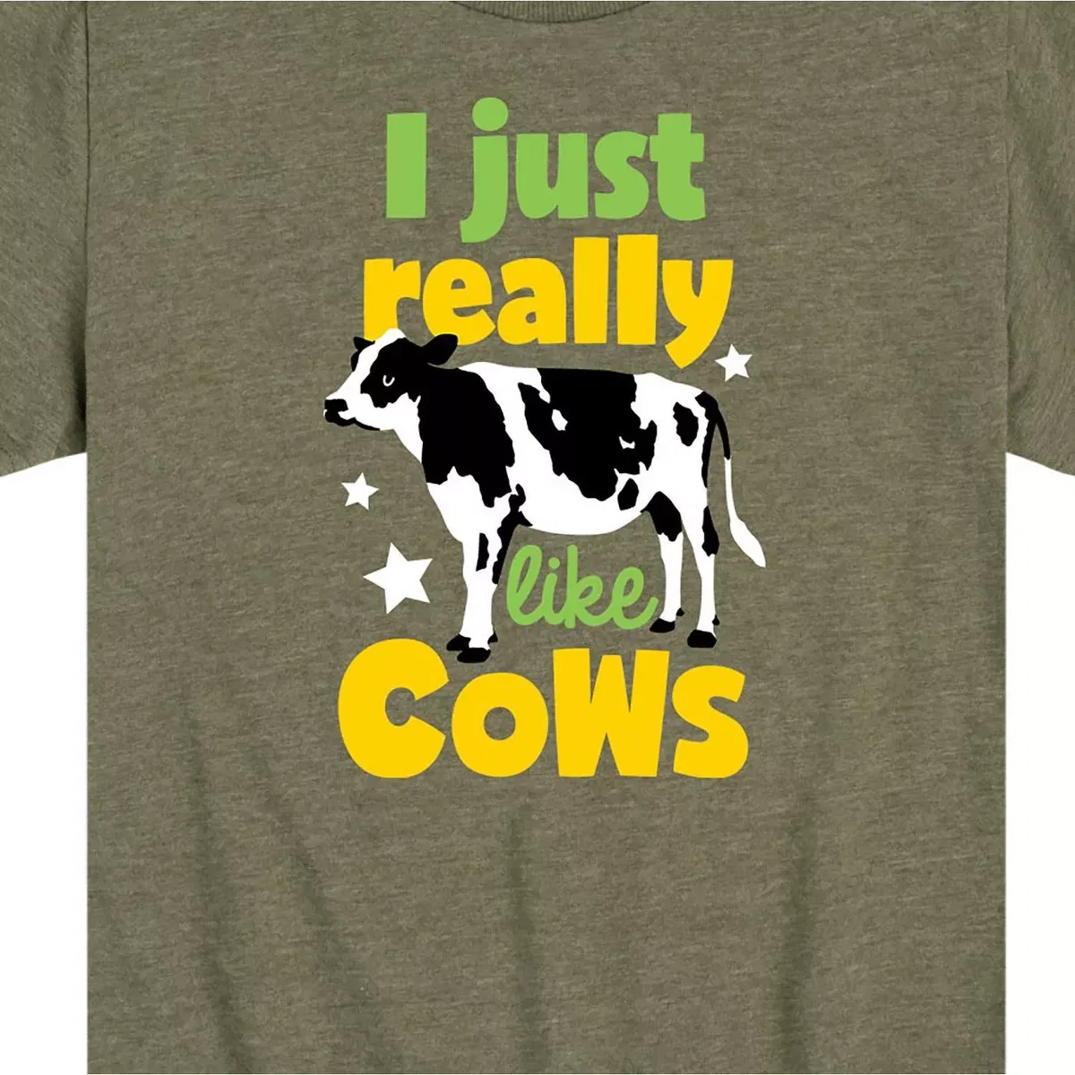 Детская футболка с принтом I Just Really Like Cows Instant Message, Heather Military Green — фото 2