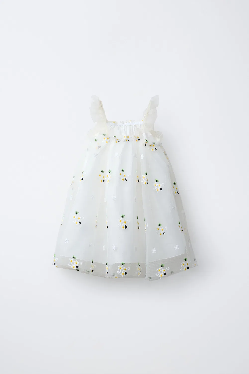 Платье из тюля с цветочным принтом ZARA, Oyster-White — фото 2