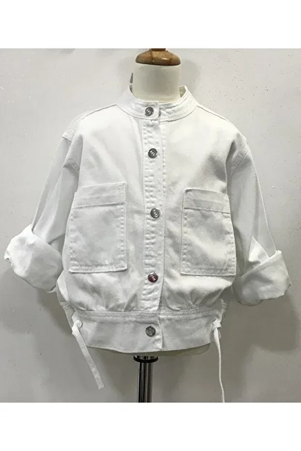 Детское джинсовая куртка для девочек с длинным рукавом Nonno Kids, White