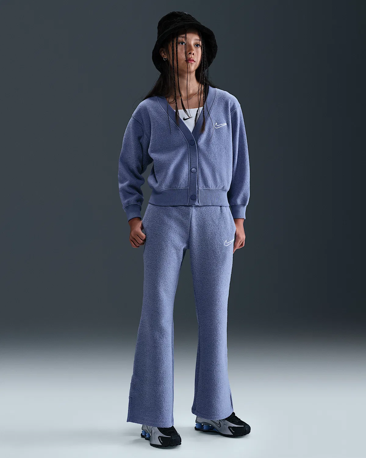 Детская (для девочек) флисовая кофта с длинным рукавом Nike Sportswear, World Indigo/White — фото 4