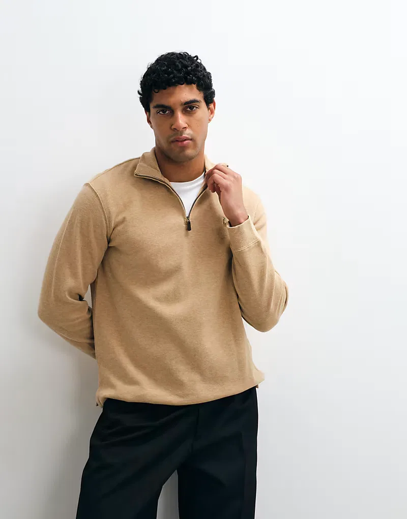 Джемпер Polo Ralph Lauren с логотипом Icon, в рубчик, на молнии, бежевый